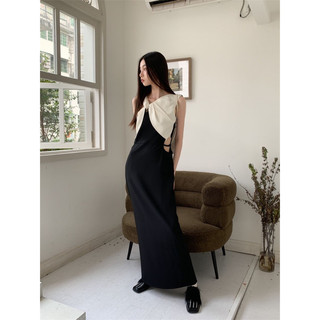 đầm dài lệch vai phối màu bất đối xứng