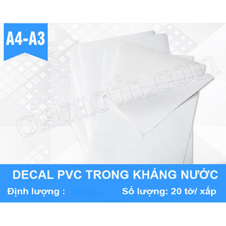 Decal trong phun pvc clear xấp 20 tờ khổ a4