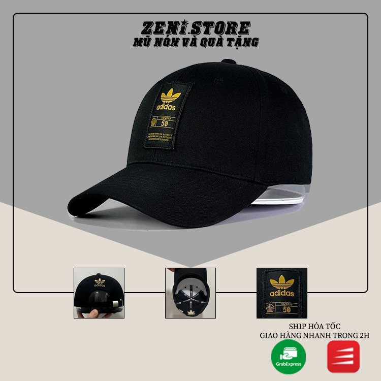 Nón kết, Mũ lưỡi trai đen thêu logo Adidas siêu HOT, Full hộp.