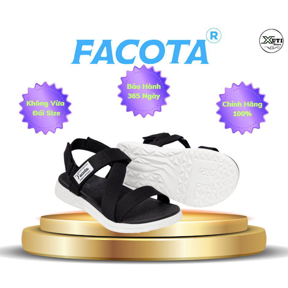 Giày dép sandal nam, nữ Facota Unisex thể thao đen đế trắng đi học, đi chơi - NN02