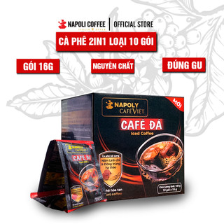 Cà phê hòa tan đen đá nguyên chất 2in1 bổ sung Nấm Linh Chi và Đông trùng hạ thảo Napoli Coffee hộp 10 gói x 16g