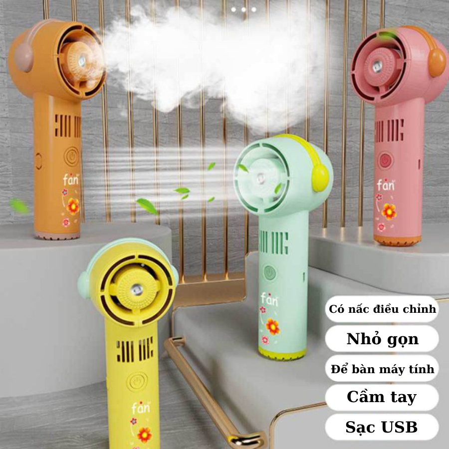 Quạt Cầm Tay Mini Phun Sương Hơi Nước, Quạt Mini Bỏ Túi Tiện Lợi,Sạc Đầu USB Đa Năng