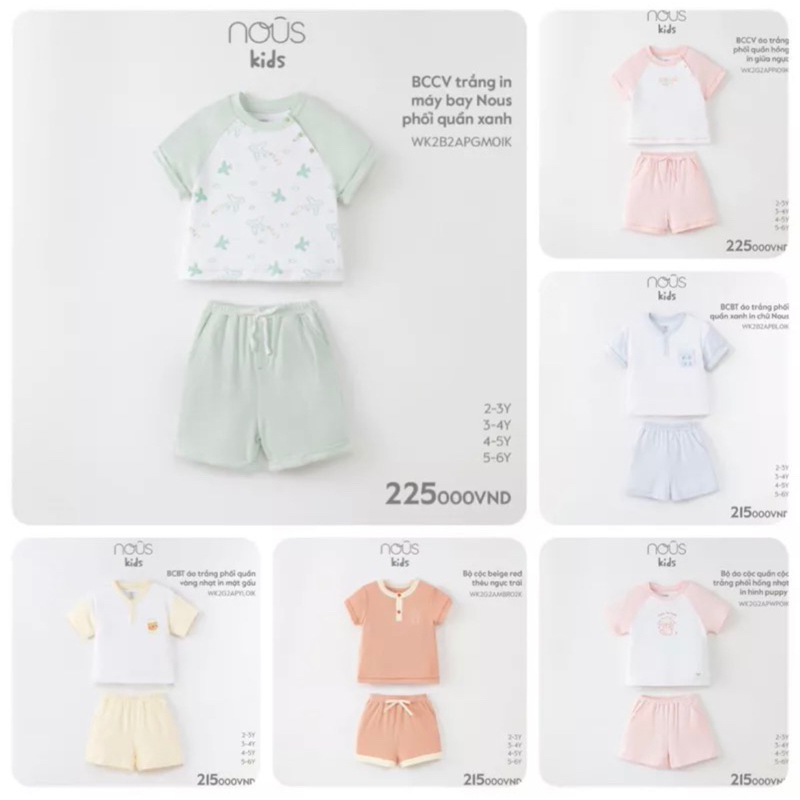 Bộ Kids Nous cho bé trai và bé gái từ 2 tuổi đến 6 tuổi