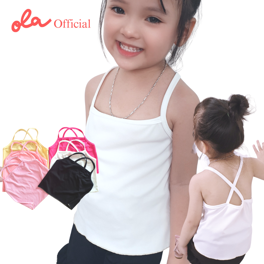 Đồ thun lạnh cho bé gái, áo hai dây croptop bé gái trơn dây chéo sau. Áo kiểu cho bé gái Ola_official
