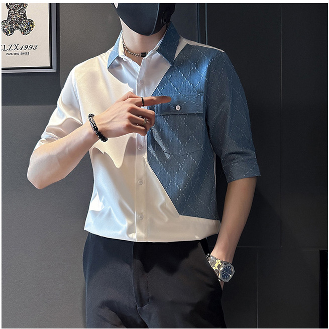 Áo sơ mi, áo sơ mi nam tay lửng hàng thiết kế cao cấp phối màu siêu độc lạ, chất vải dày dặn thoáng mát, ko nhăn - H70