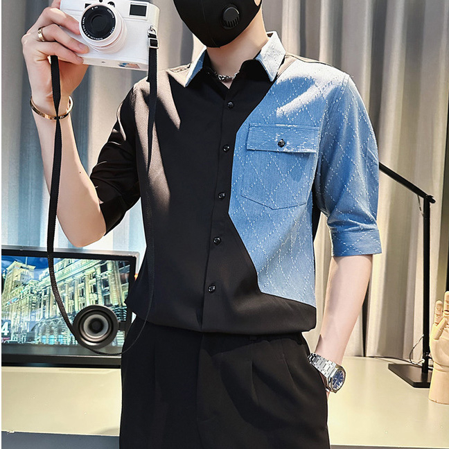 Áo sơ mi, áo sơ mi nam tay lửng hàng thiết kế cao cấp phối màu siêu độc lạ, chất vải dày dặn thoáng mát, ko nhăn - H70