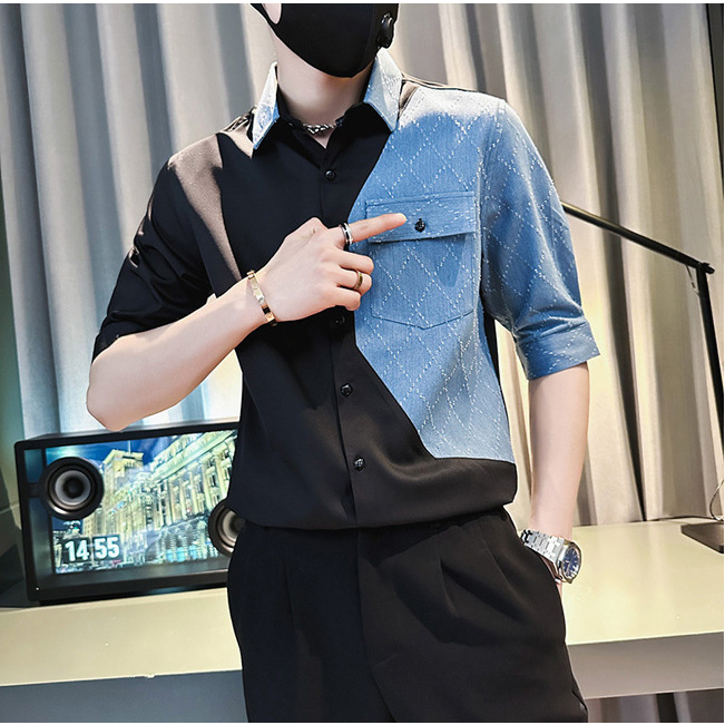 Áo sơ mi, áo sơ mi nam tay lửng hàng thiết kế cao cấp phối màu siêu độc lạ, chất vải dày dặn thoáng mát, ko nhăn - H70