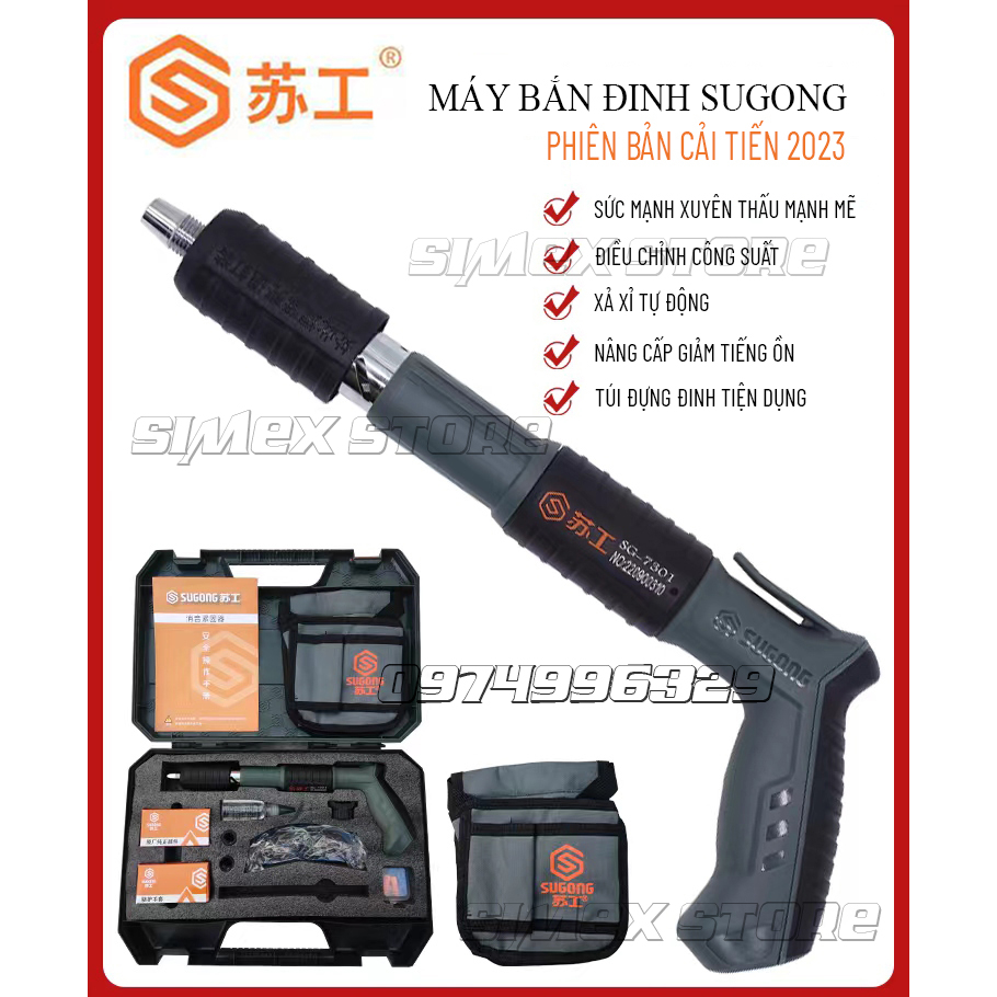 Máy bắn đinh Sugong S5 thế hệ mới,Áp lực cực mạnh sử dụng trên gạch, bê tông, gỗ, thép dày 5mm, tiện lợi,dễ dàng sử dụng