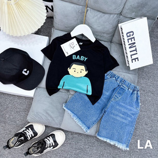 Set áo thun + jean mềm in hình siêu cute cho bé 12-28kg