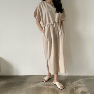 [ogniM Seoul] Đầm suông dây rút dáng dài thanh lịch phong cách Hàn Quốc (Made in Korea)