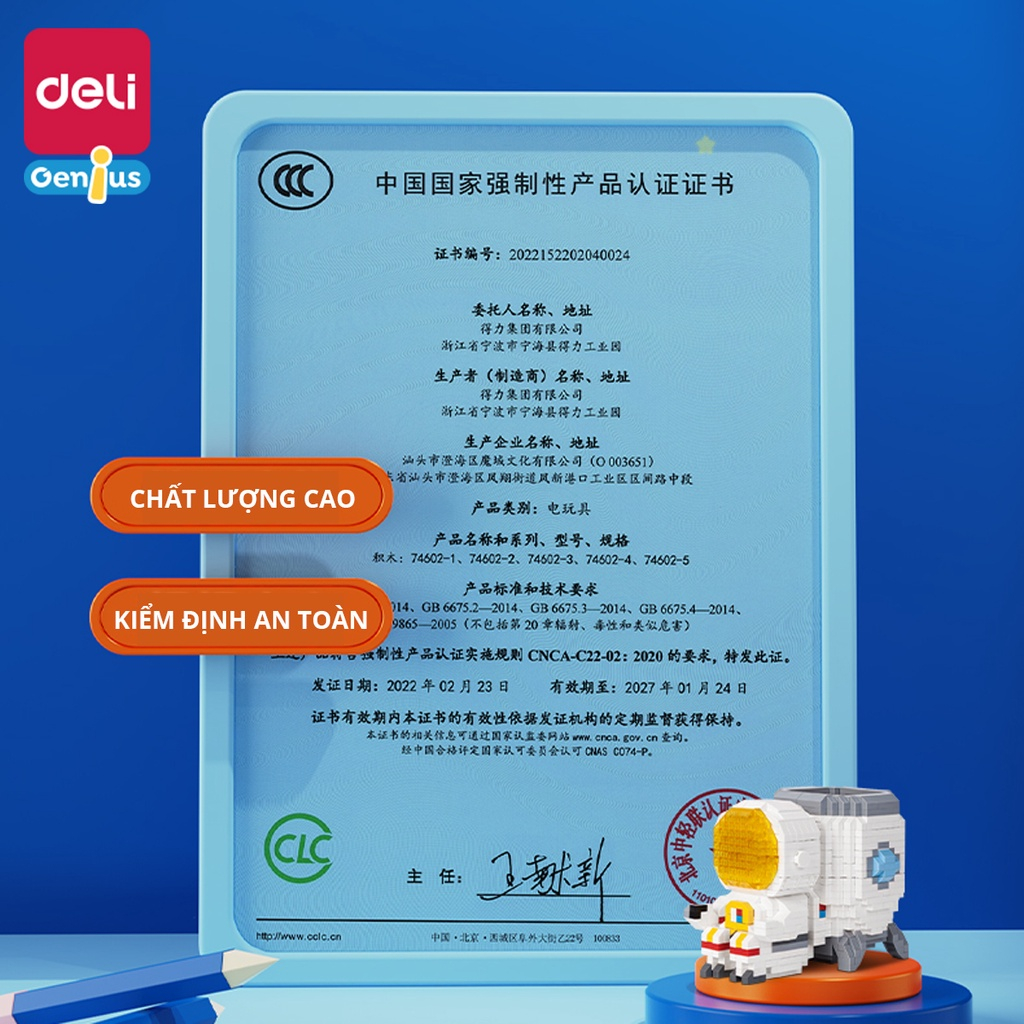 Mô Hinh Lắp Ráp Lego Phi Hành Gia Deli Có Đèn LED Cho Bé - Hộp Đựng Bút Phi Hành Gia Tự Lắp Ghép Có Đèn LED