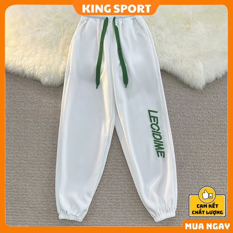 Quần jogger ống rộng unisex nam nữ thêu chữ đẹp chất cotton tổ ong KING SPORT quần bo gấu thể thao dày dặn form rộng QN3