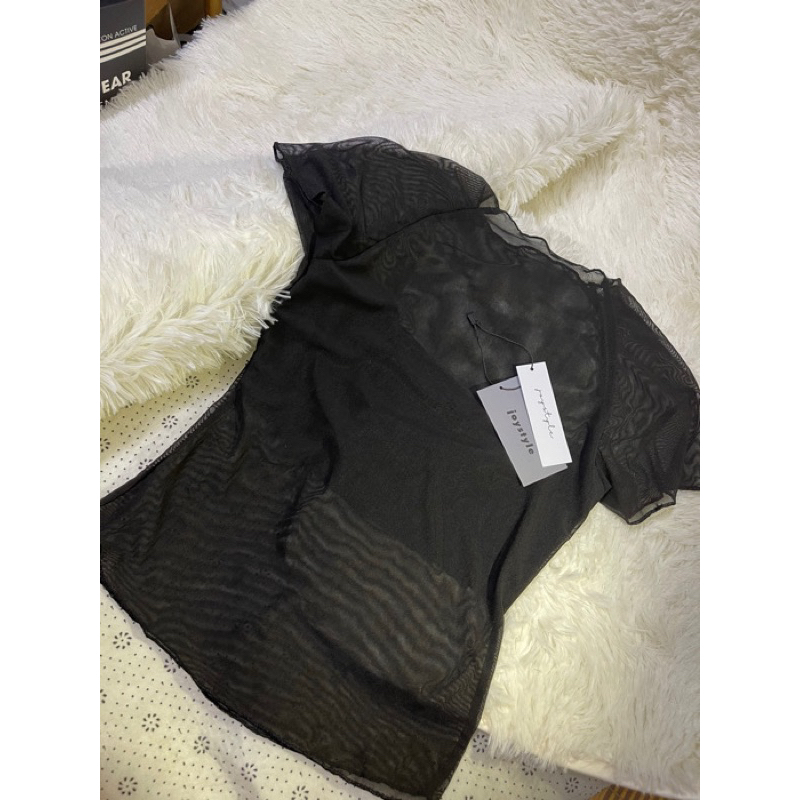 Áo lưới xuyên thấu cuốn biên nữ JOYSTYLE tay ngắn ôm body sexy siêu hot 4