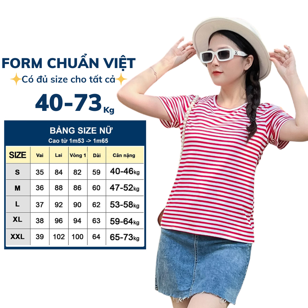 Áo thun nữ TOLI cổ tròn tay ngắn, dáng ôm nhẹ, vải Cotton co dãn mềm mịn, màu sọc, hàng chính hãng cao cấp [Tr-15B]