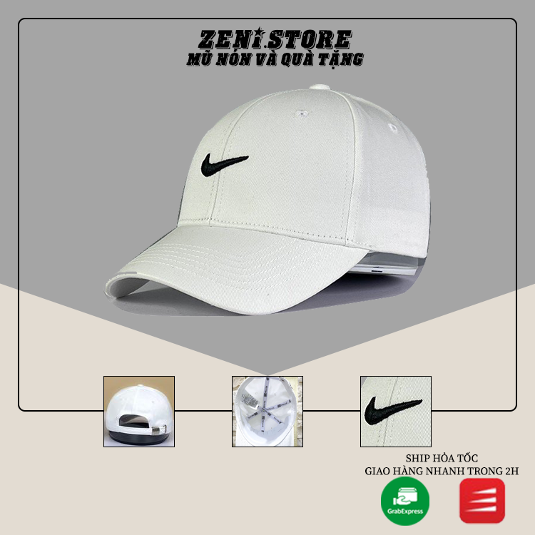 Nón kết, Mũ lưỡi trai màu trắng thêu Logo Nike siêu HOT, Full hộp.