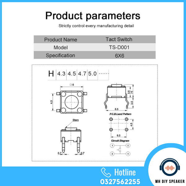 Combo 5 nút nhấn nhả 6x6x6mm 4 chân
