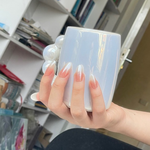 Nailbox Tráng gương Ombre hồng trắng