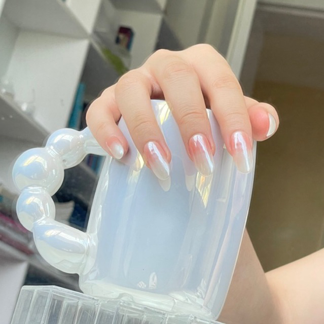 Nailbox Tráng gương Ombre hồng trắng