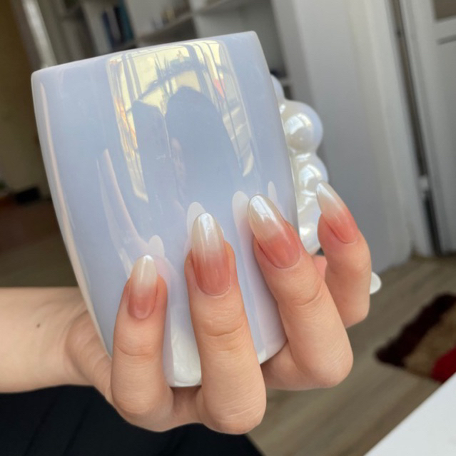 Nailbox Tráng gương Ombre hồng trắng