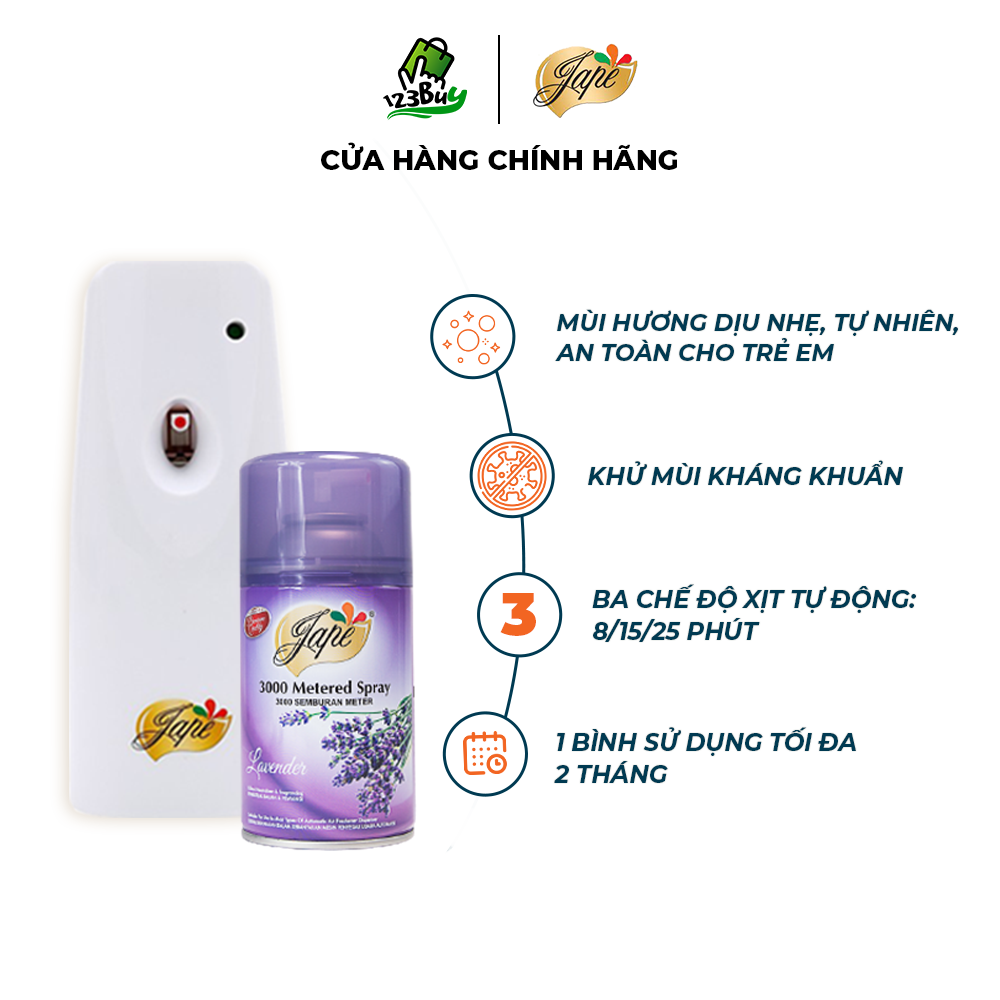 Máy xịt thơm phòng tự động Jape chính hãng, chống ẩm mốc, chống côn trùng - Hương Lavender -  300ml