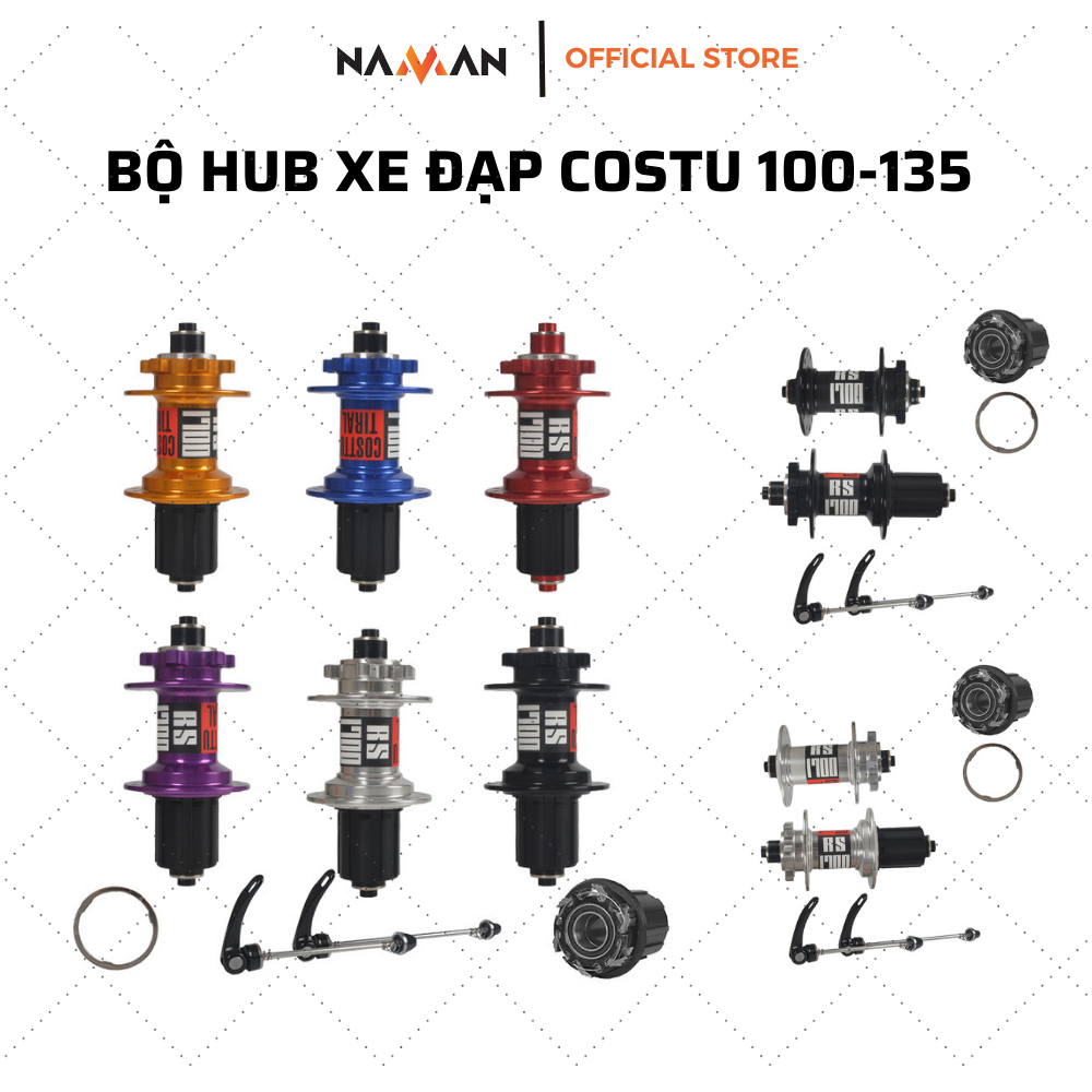 Bộ Hub, moay ơ, trục xe đạp Costu chuẩn Qr 100-135 phanh đĩa
