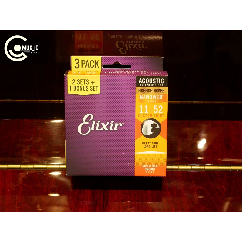 Dây đàn Guitar Acoustic Elixir Strings 11/52 2 Sets + 1 Bonus Set (16544)