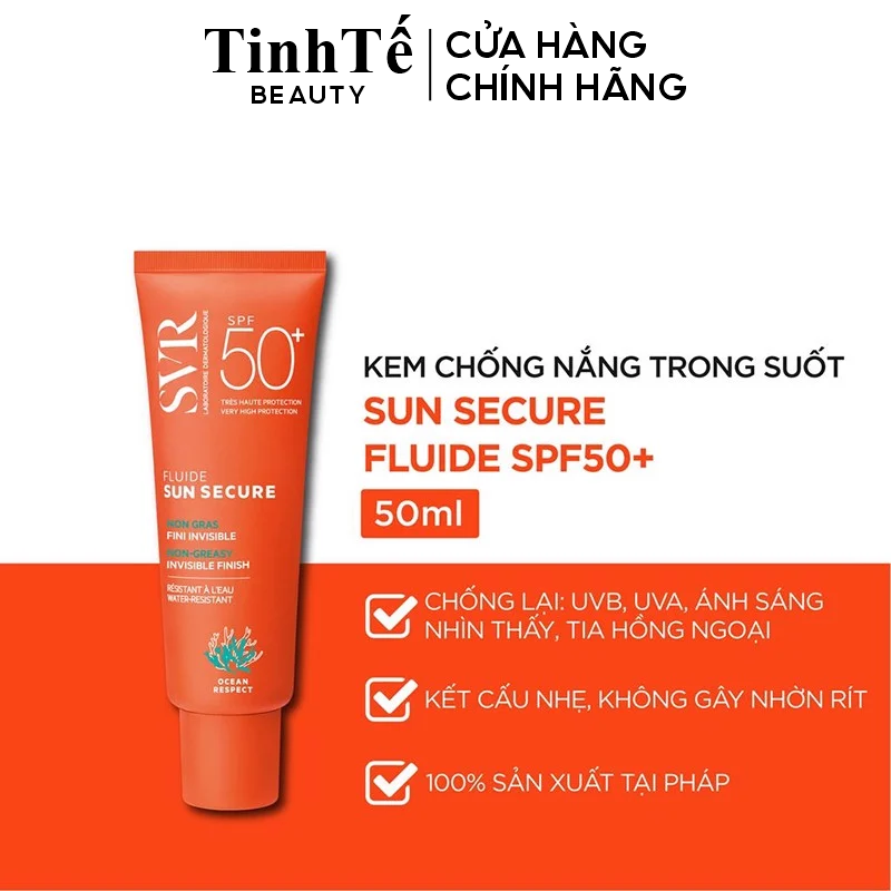 Kem chống nắng dạng lỏng trong suốt, không gây bóng nhờn SVR Sun Secure Fluide SPF50+ 50ml