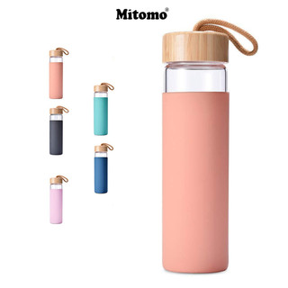 Chai thủy tinh cao cấp bọc silicon Mitomo 500ml đựng nước lọc, nước detox, nước trái cây - Hàng chính hãng