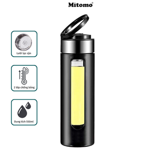 Bình thủy tinh pha trà cao cấp 2 lớp Mitomo BGH-0509, 550ml có lõi inox lọc trà - Hàng chính hãng