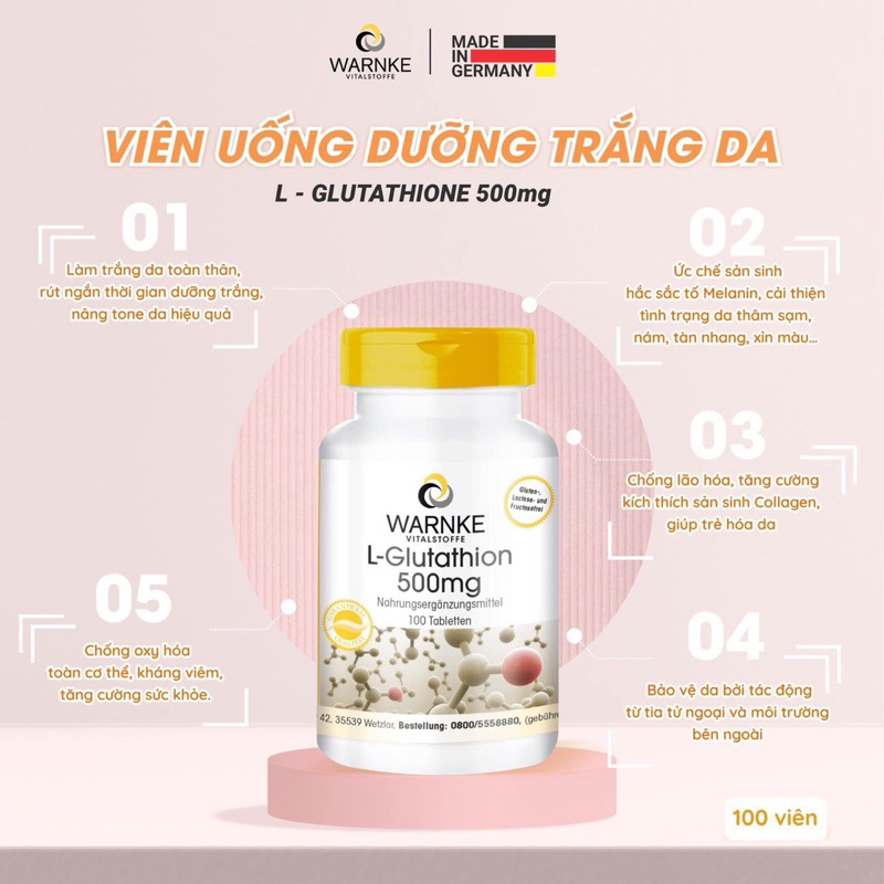 Viên uống trắng da Warnke Glutathione Đức