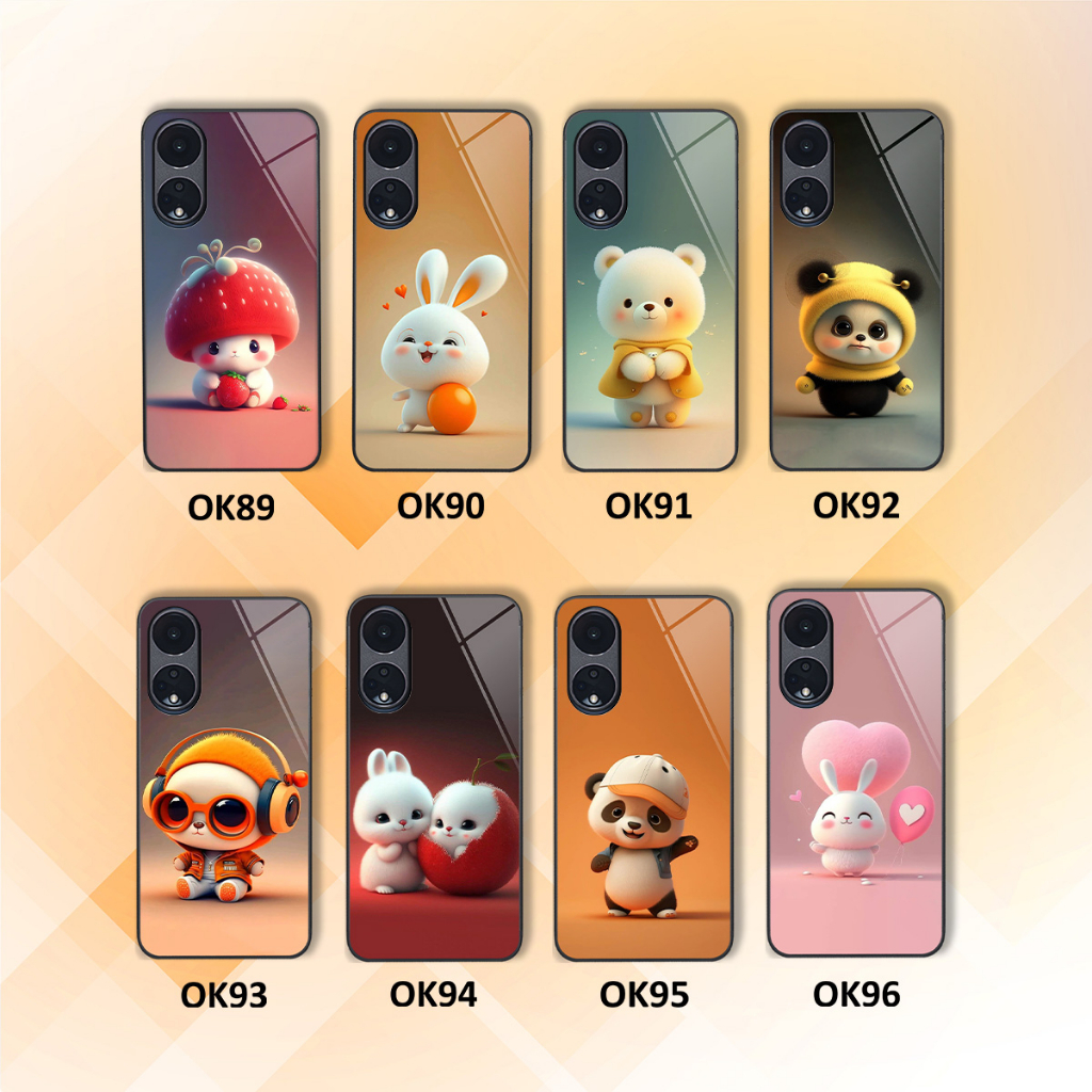 Ốp kính Oppo Reno 8T / Reno 8T 5G in hình gấu thỏ cute dễ thương, cá tính xinh xắn
