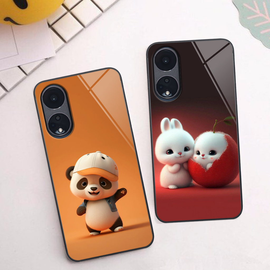 Ốp kính Oppo Reno 8T / Reno 8T 5G in hình gấu thỏ cute dễ thương, cá tính xinh xắn