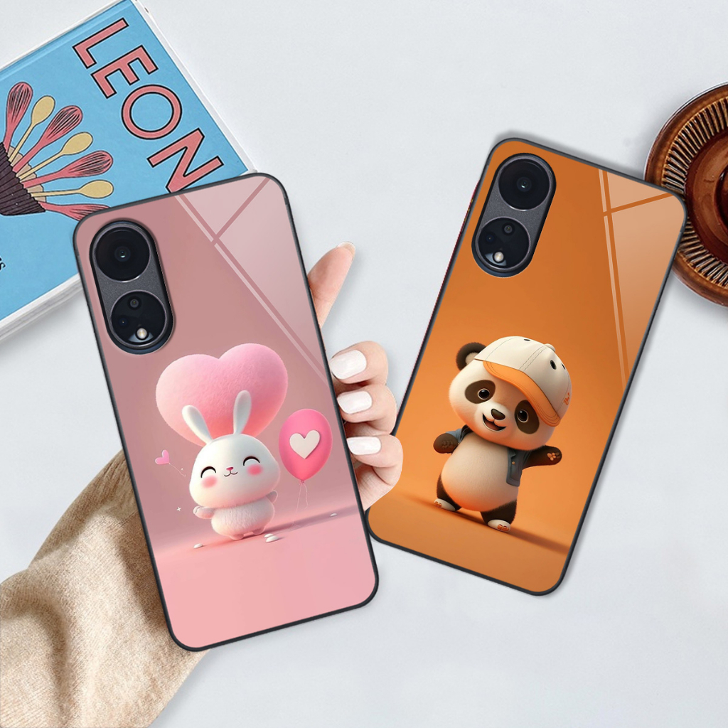 Ốp kính Oppo Reno 8T / Reno 8T 5G in hình gấu thỏ cute dễ thương, cá tính xinh xắn