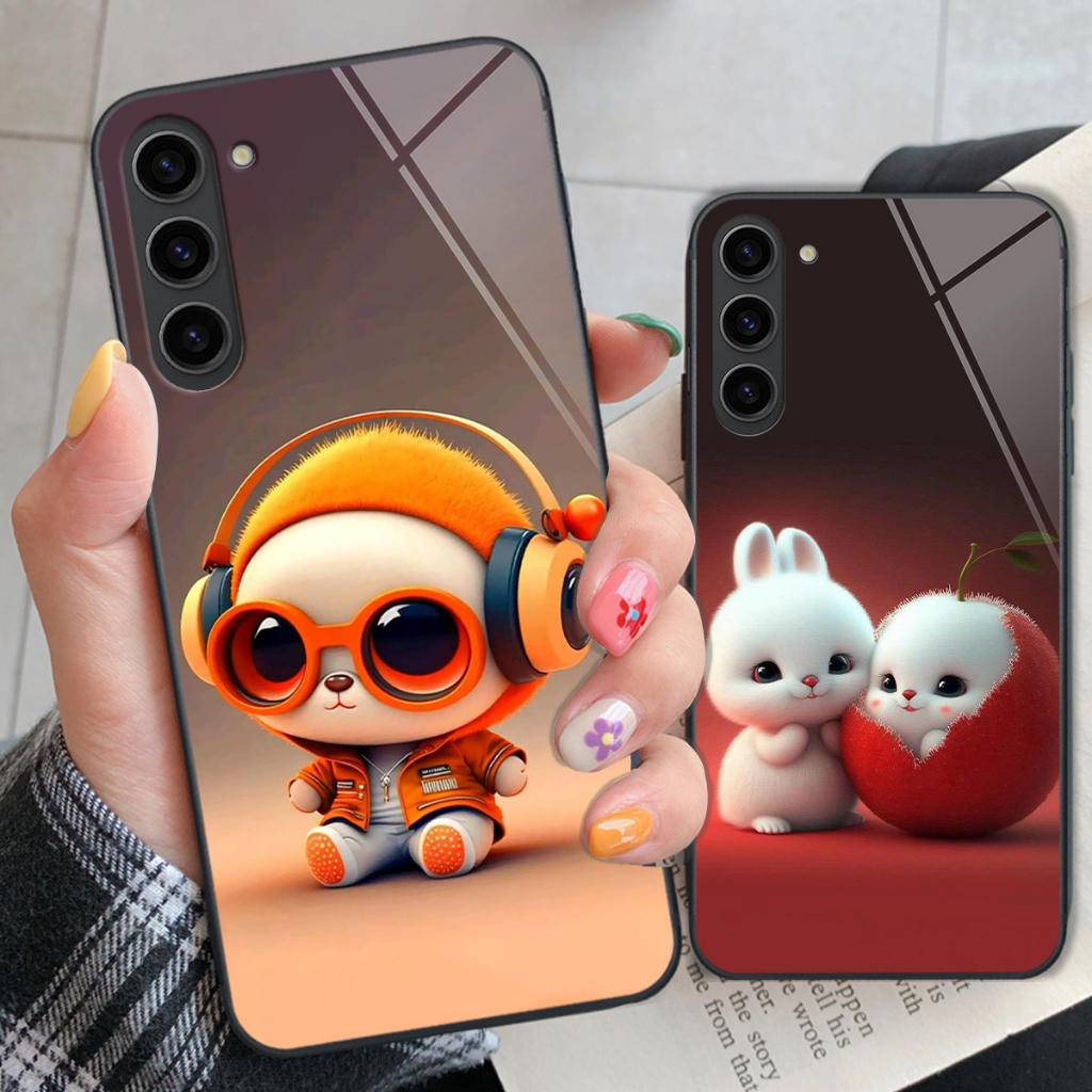 Ốp kính Samsung S23 / S23 Plus / S23+ in hình gấu thỏ cute dễ thương, cá tính xinh xắn