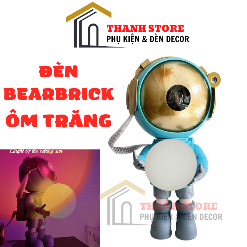 Đèn phi hành gia BearBrick ôm Mặt Trăng chiếu thiên hà sao - Decor nhà đèn sự kiện đèn ngủ đèn vũ trường