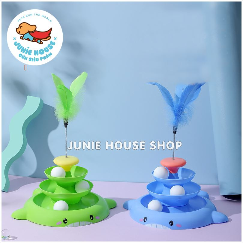 Tháp banh cá voi 3 tầng kèm lông vũ cho mèo