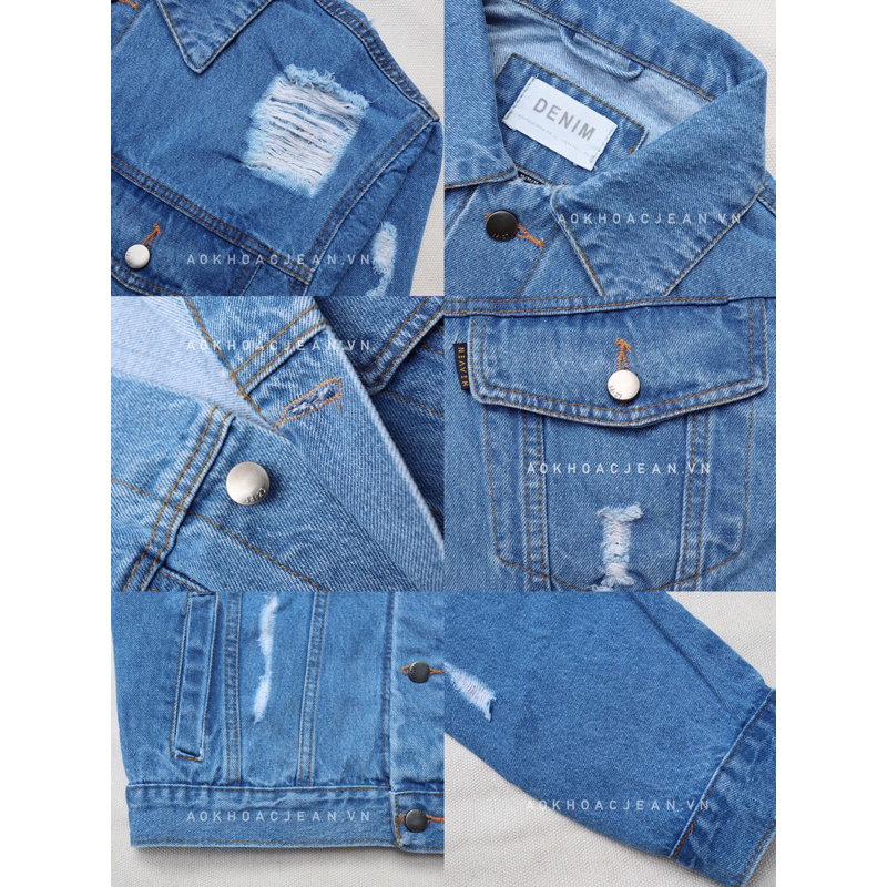 Áo Khoác Jean Rách Unisex nam nữ phong cách ulzzang. Có 6 túi túi trong cao cấp
