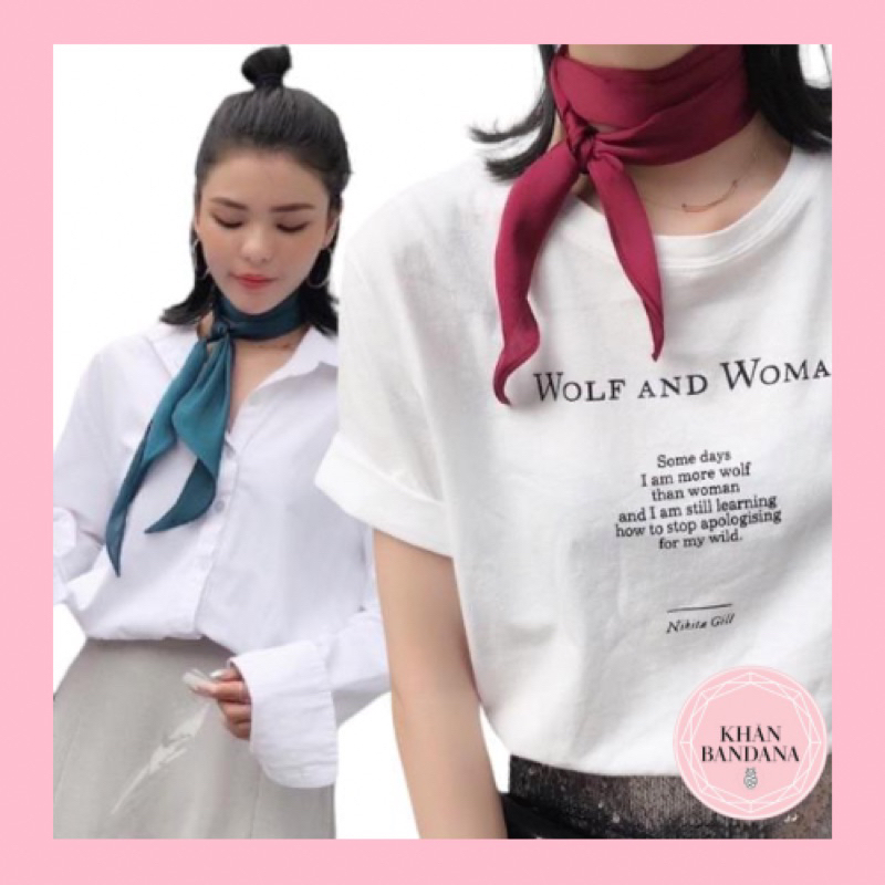 KHĂN LỤA TRƠN THẮT NƠ CỔ ÁO SƠ MI MÀU TRƠN