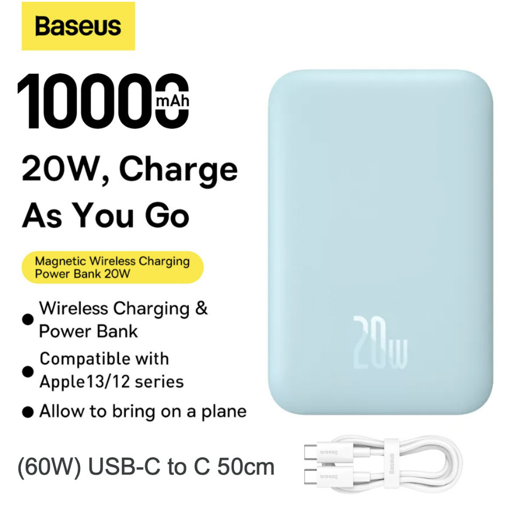 Sạc Dự Phòng Không Dây Baseus 6000mAh /10000mAh PD 20W PPCXW06,Sạc không dây từ tính Max 15W
