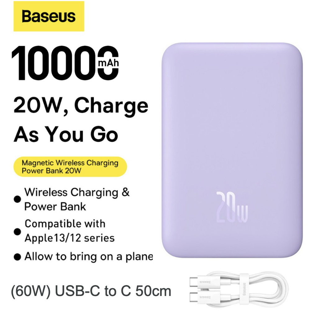 Sạc Dự Phòng Không Dây Baseus 6000mAh /10000mAh PD 20W PPCXW06,Sạc không dây từ tính Max 15W