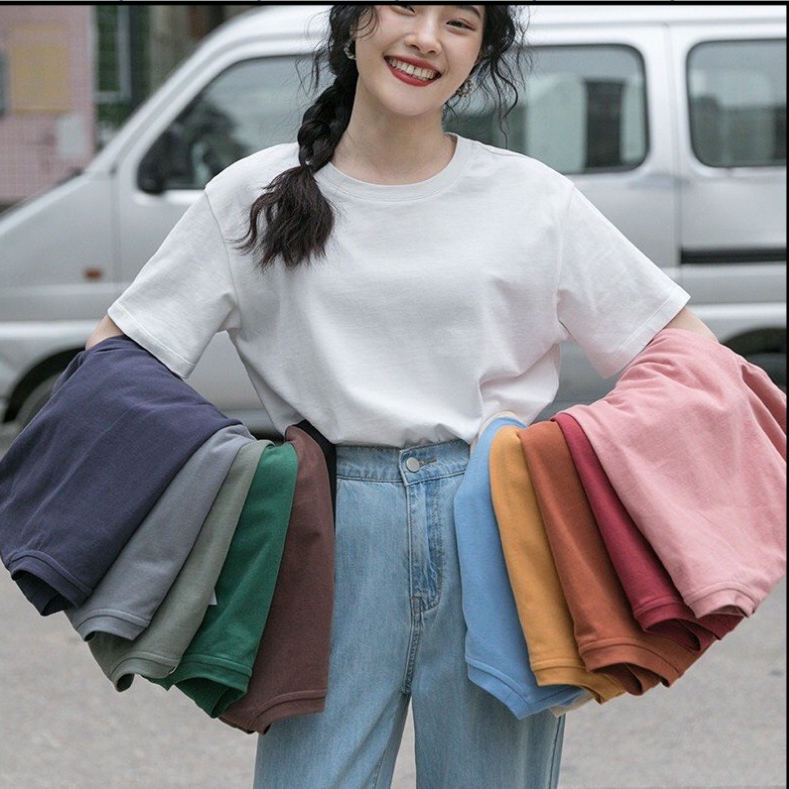 Áo Phông Trơn 3158 Tay Lỡ Unisex Nhiều Màu Chất Cotton Khô Nam Nữ Mặc Xinh