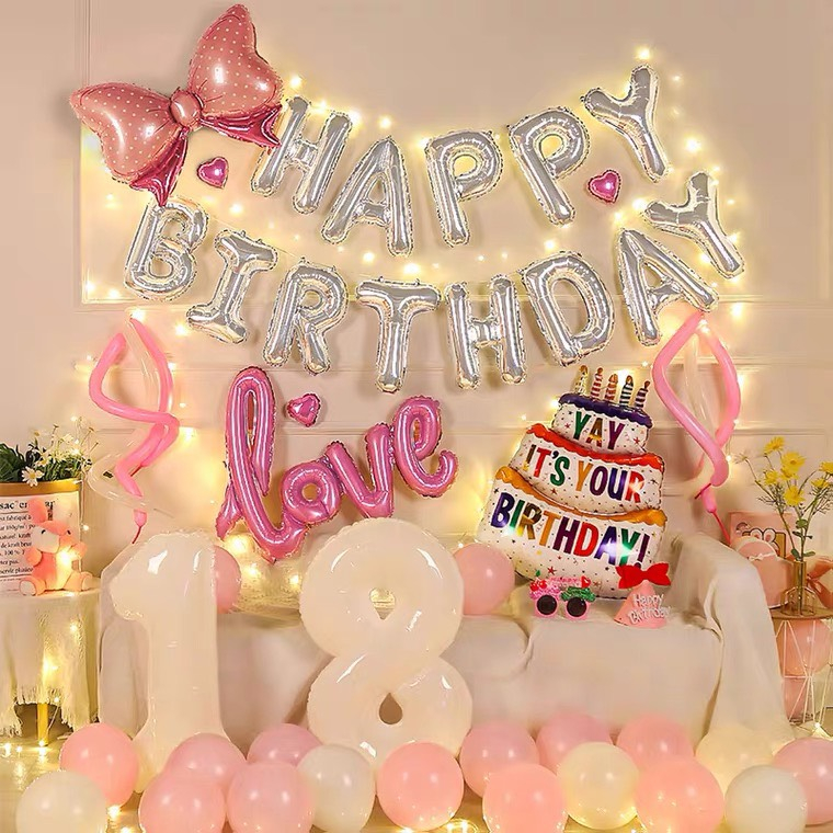 Combo trang trí sinh nhật happy birthday 50 bong bóng kèm đèn Led và đủ đồ phụ kiện trang trí tiệc cho bé trai, gái CB05