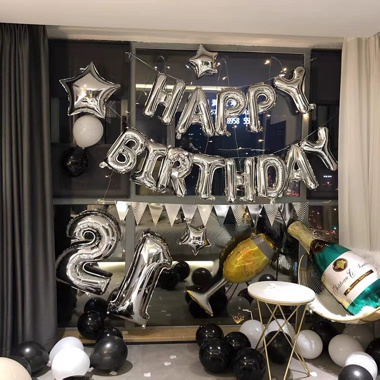 Combo trang trí sinh nhật happy birthday 50 bong bóng kèm đèn Led và đủ đồ phụ kiện trang trí tiệc cho bé trai, gái CB05