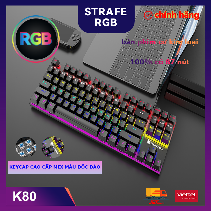 Bàn phím cơ K80 máy tính để bàn laptop chơi game chống thấm nước có dây kết nối USB trục màu xanh lá cây bề mặt kim loại