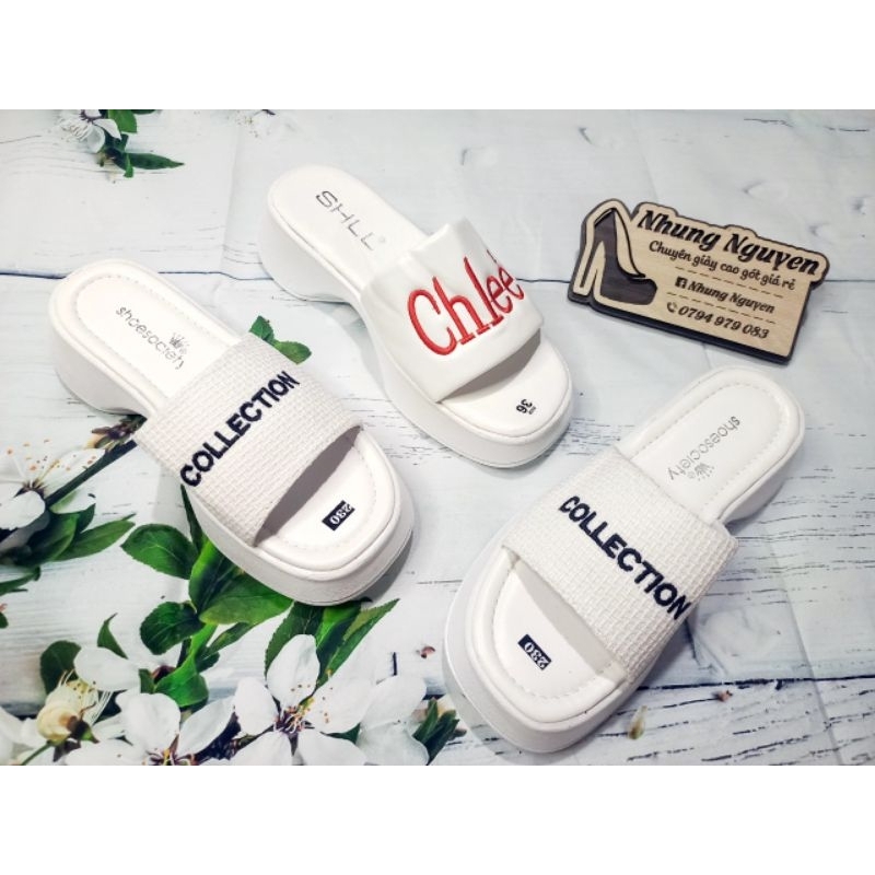 Dép bánh mì 5 phân quay ngang chữ thêu