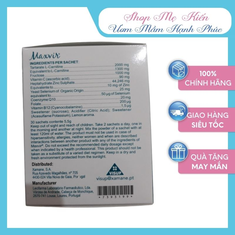 MAXVIR tăng chất lượng và số lượng tinh trùng - Tặng thêm 1 hộp thử trứng Tana (12 que) - Mẫu mới - Shop Mẹ Kiến