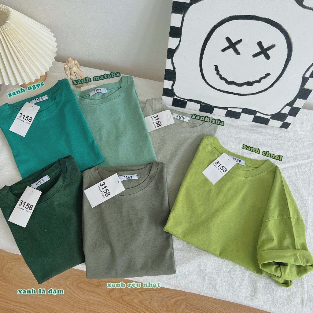 Áo thun trơn 3158 nam nữ tay lỡ mẫu "Trơn" cotton khô