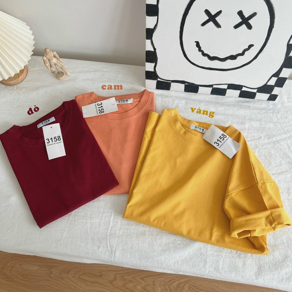 Áo thun trơn 3158 nam nữ tay lỡ mẫu "Trơn" cotton khô