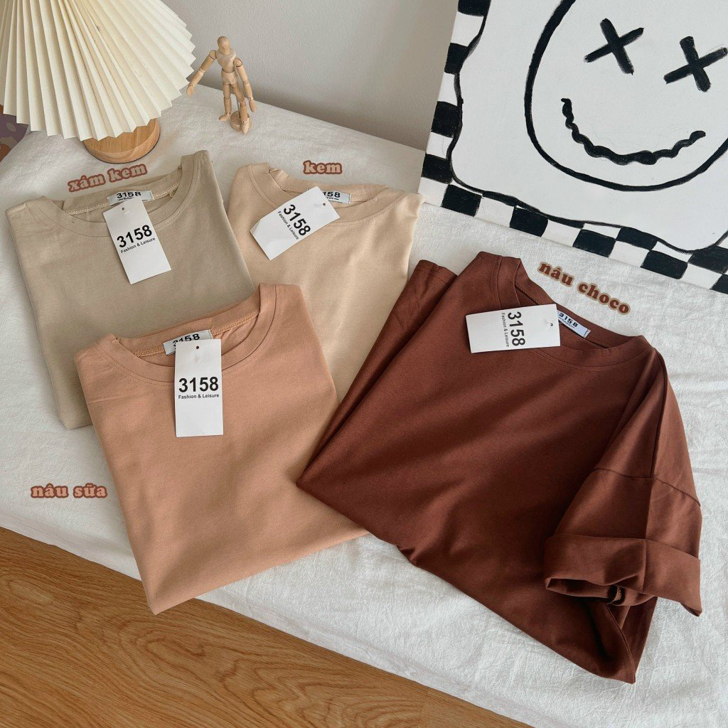 Áo thun trơn 3158 nam nữ tay lỡ mẫu "Trơn" cotton khô