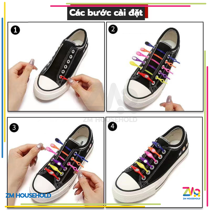 Dây Giày Cao Su Đàn Hồi Thông Minh,Giày Thể Thao Bằng Silicone Co Dãn Không Cần Buộc - Bộ 12 dây